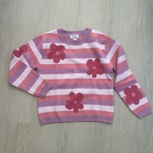 Peek Pink and Purple Striped Sweater with Floral Accents size 8